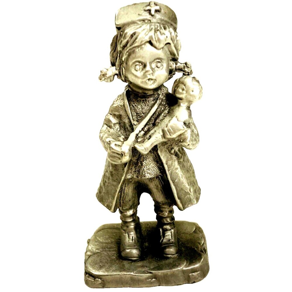 BDA John Sullivan Pewter Nurse Figurine Vtg 2.75" Silver Baby Doll Hospital 1975